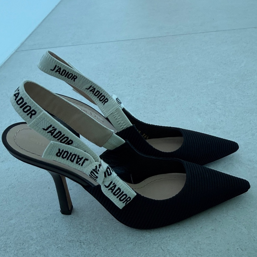 Dior Black and Cream Slingback Heels - Picture 5 of 11